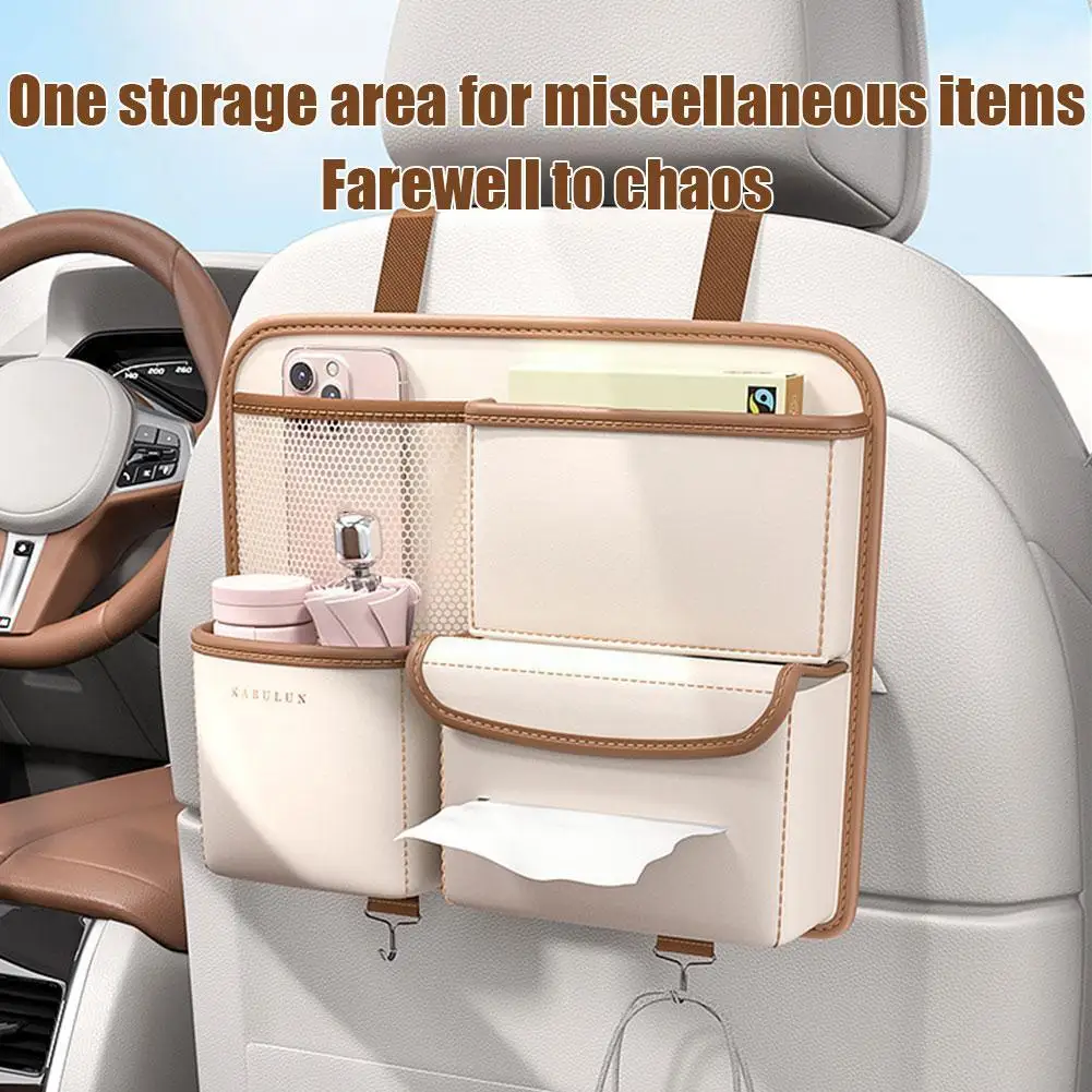 

High Capacity Adjustable Car Storage Box Backseat Trunk Multi-use Back Car Bag with PU Organizers Leather Organizer Seat R4I3