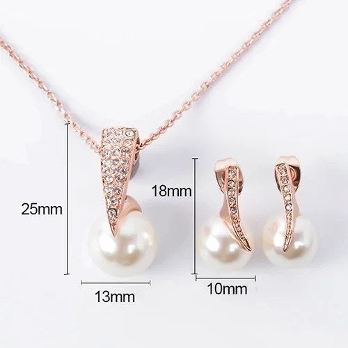 Delysia King 3pcs Women Trendy Pearl Earrings Necklace Jewelry Set Superior Quality Rhinestones Bride Party Earring 6