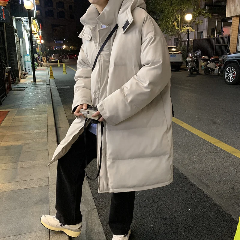 Winter Jacket Men Warm Fashion Oversized Thick Long Coat Men Korean Beige Black Loose Down Jacket Mens Parker Overcoat M-XL