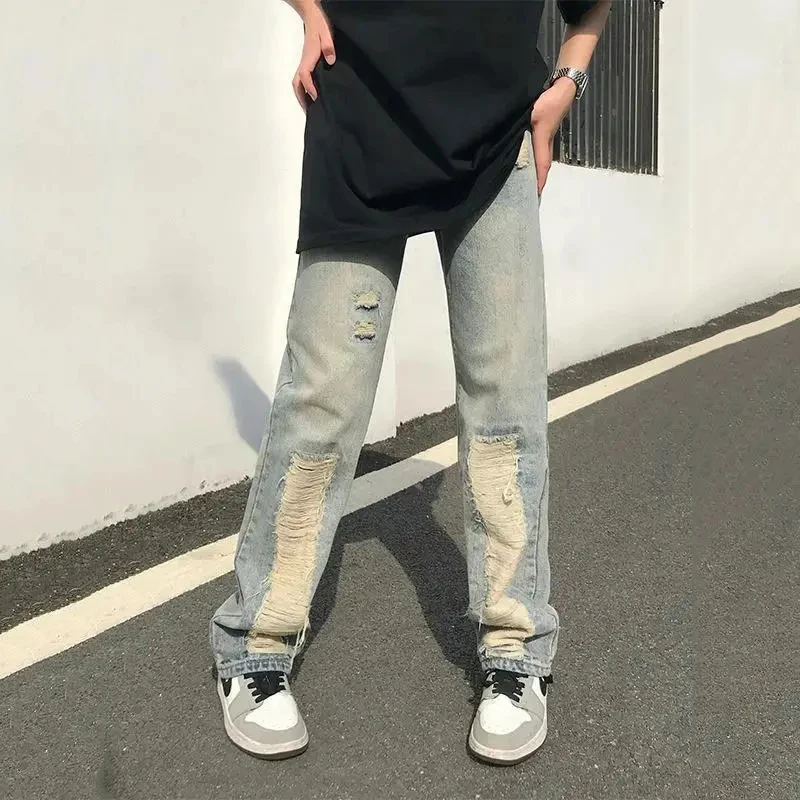 Fashion Men's Jeans Men's Pants High Street Ripped Loose Jeans Korean Fashion Streetwear Y2k Clothes Brand Jeans Jeans Aestethic