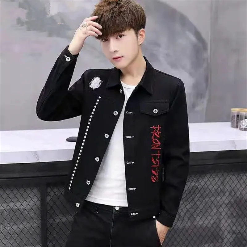 

Джинсовая куртка для мужчин и женщин, мотоциклетная рваная ковбойская верхняя одежда с дырками в стиле панк, повседневное пальто из денима ...