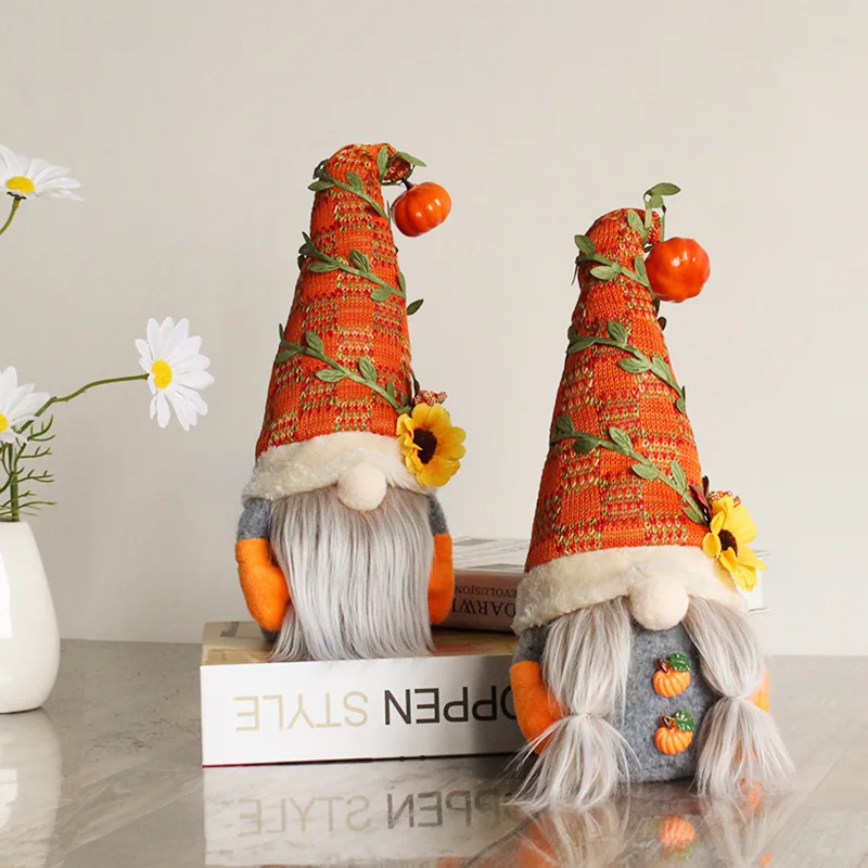 

2023 Pumpkin Sunflower Faceless Doll Gnome Ornament Window Decoration Harvest Festival Doll Thanksgiving Decoration Christmas