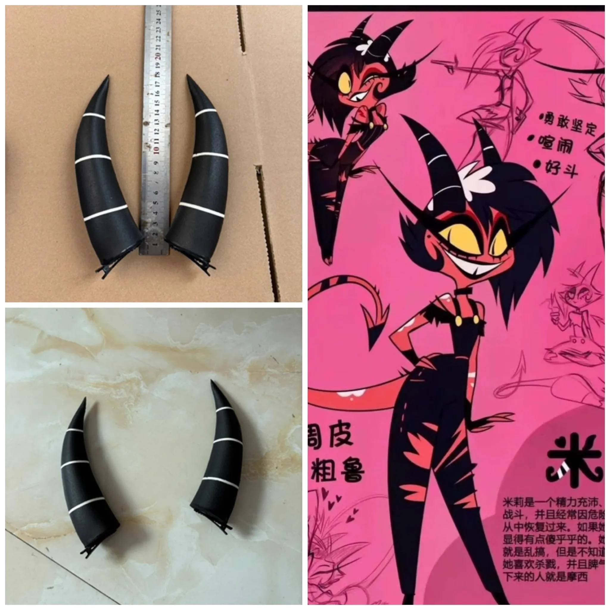 Anime Helluva Cosplay Boss Moxxie Horns Millie Prop Balck White Bend Women Men Halloween