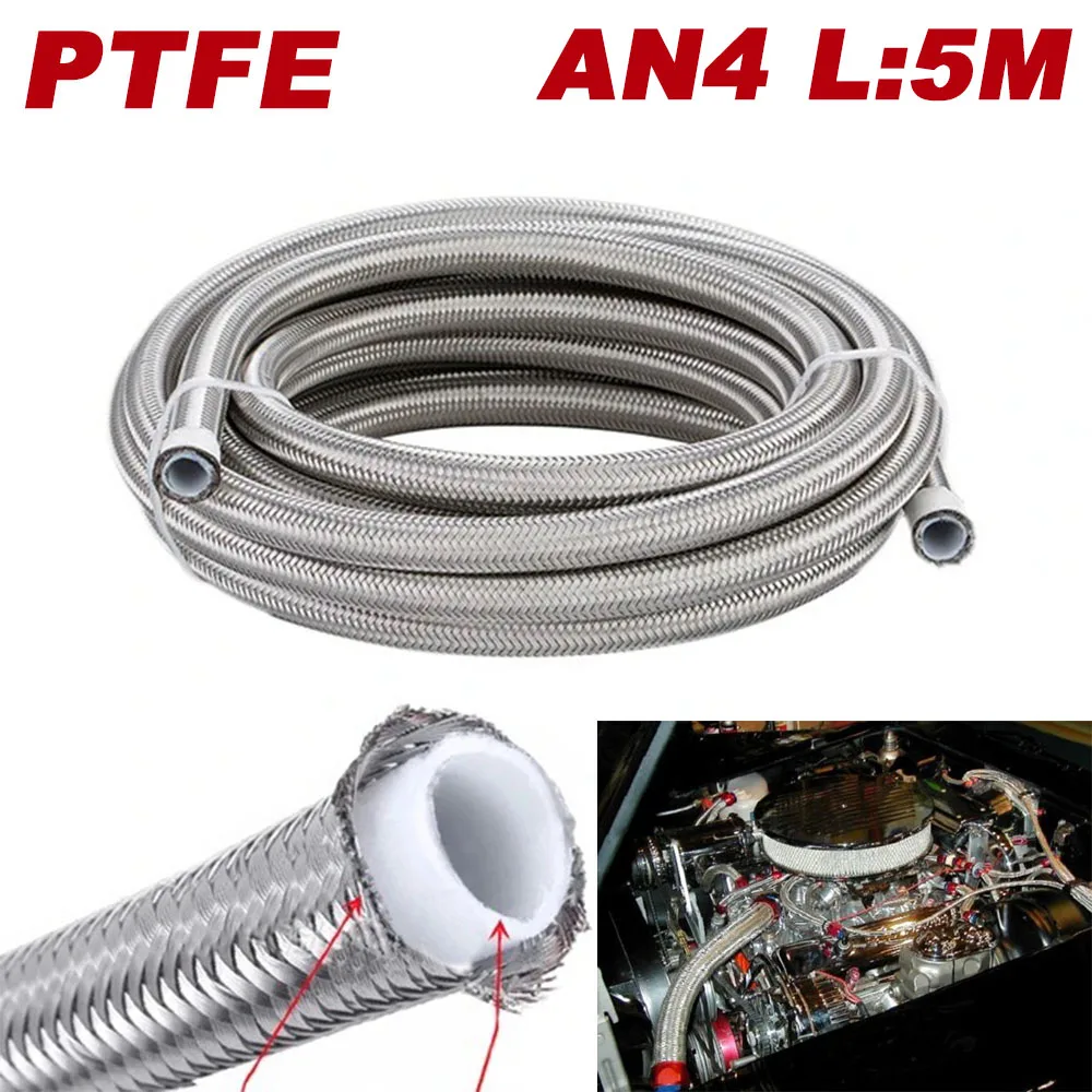 

AN4 Length 5M 16FT Universal Car Accessories Racing Hose 304 Stainless Steel Braided PTFE Brake Hose Fuel Line Oil Cooler Hose