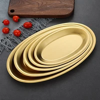1pcs stainless steel main course plate fish plate oval steamed fish plate bbq snack western plate golden plate