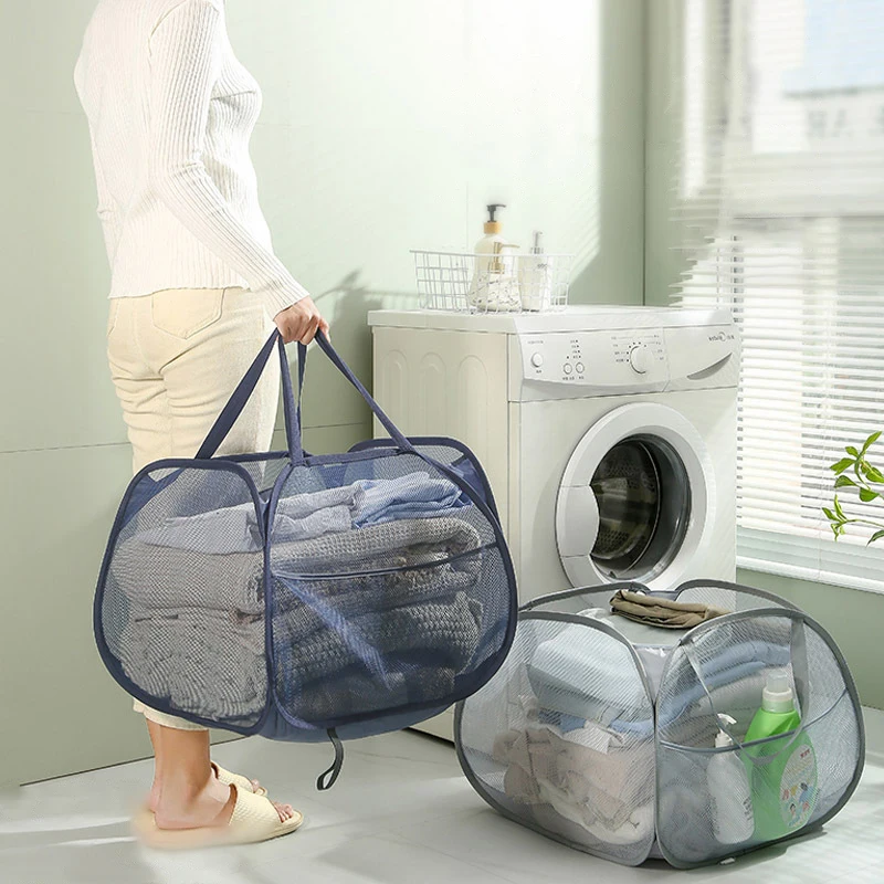 Складная корзина для белья 90 л сетчатая одежды с усиленными ручками переноски