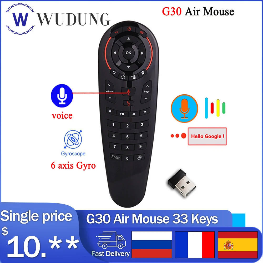 

G30 Air Mouse Voice Control Remote 2.4G Wireless 33 Keys IR learning Gyro Sensing Smart Remote for Android TV Box X96 Mini H96