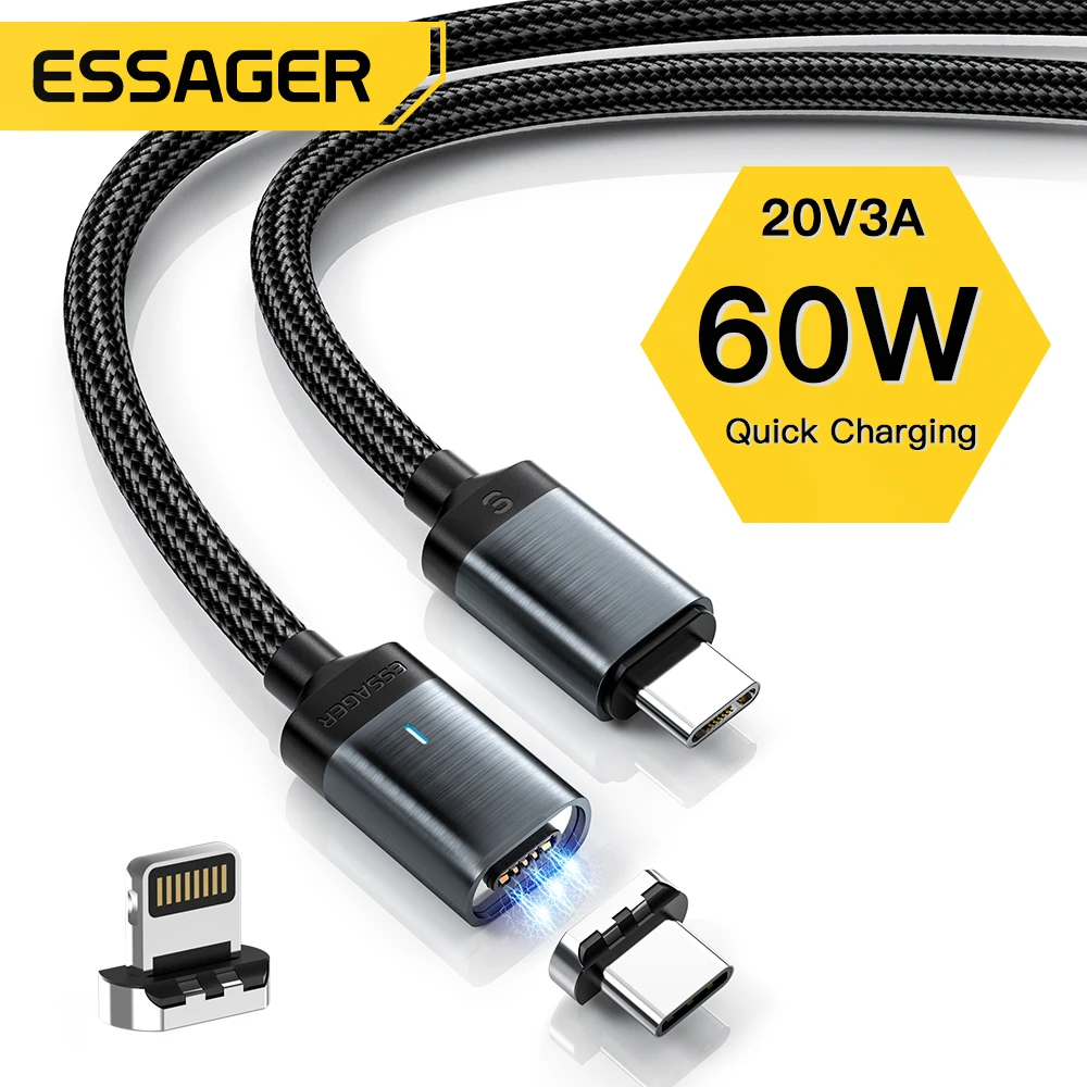 

Кабель зарядный Essager магнитный, 60 Вт, USB C на Type C, 3 А