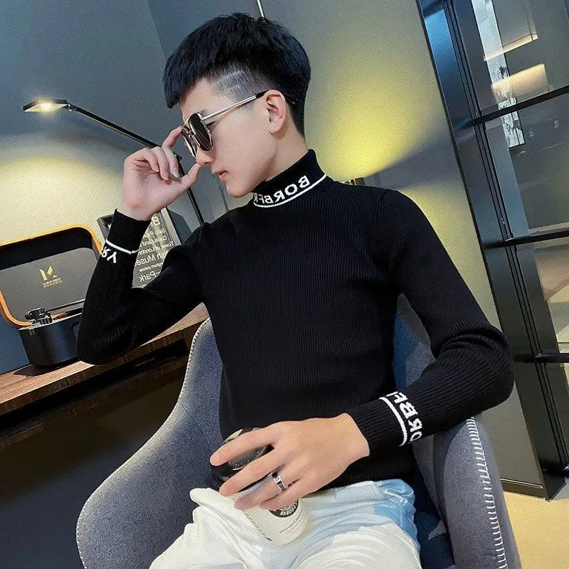 Мужская одежда осенне-зимний свитер высокого качества модный тонкий черный y2k
