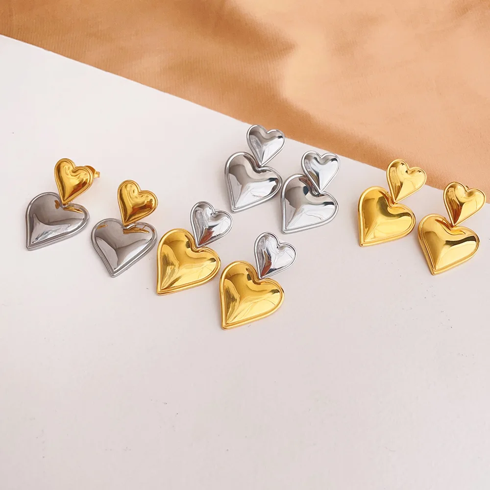 Серьги-подвески Doulbe в форме сердца для женщин серебряные золотые серьги из