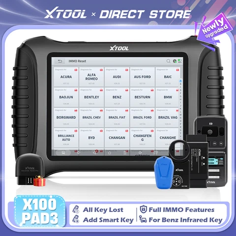 Инструменты для программирования ключей XTOOL X100 PAD3 V2.0 IMMO с программатором ключей KC100. Сброс 38+, добавление ключей, утеря всех ключей, считывание PIN-кода, изготовление дилерского ключа