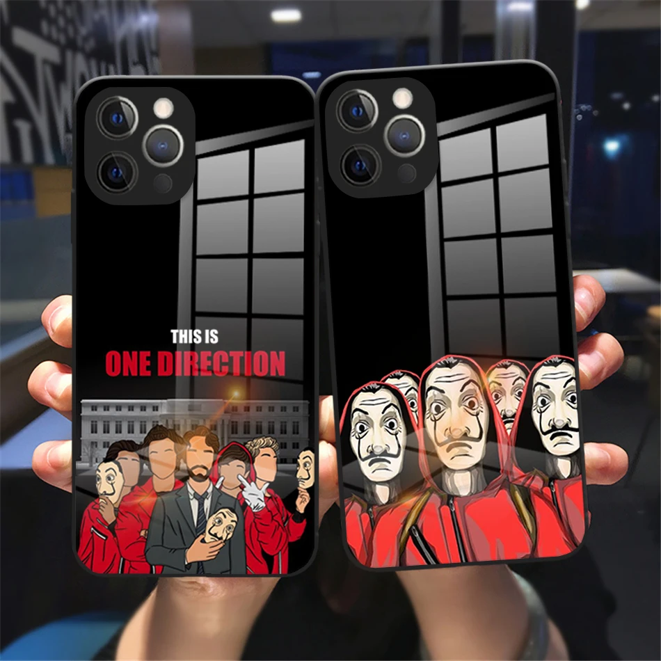 

Spain TV Money Heist House Paper La Casa de papel Case for iPhone 12 11 Pro Max XR XS MAX 7 8 Plus 13 SE 20 Tempered Glass Case