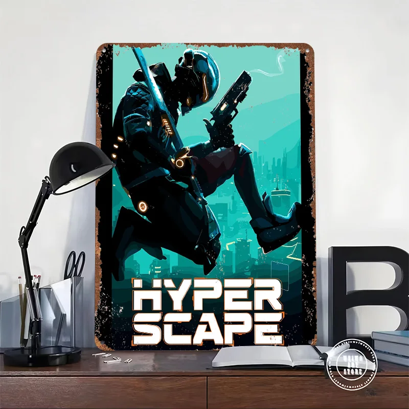 Фото Постер Hyper Scape Game: Ретро 3D-печать, металлические таблички, настенный декор, подарок для украшения комнаты и дома №2