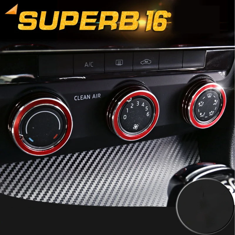

For Skoda Superb 3pcs Car Air Conditioning Knob Decorative Cover Rings Aluminum Silver 2016-2017 Interior Sticker Accessories