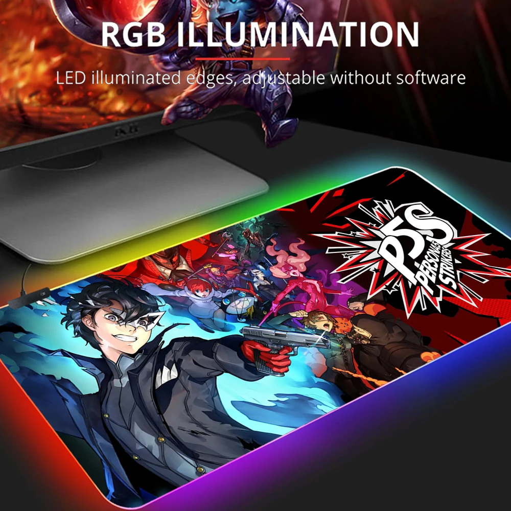 

Persona 5 Computer Mat Pc Mouse Pad Rgb Led Desk Protector Mat for Mouse Gaming Pad Gamer Decoration Deskmat Undefined Play Mat
