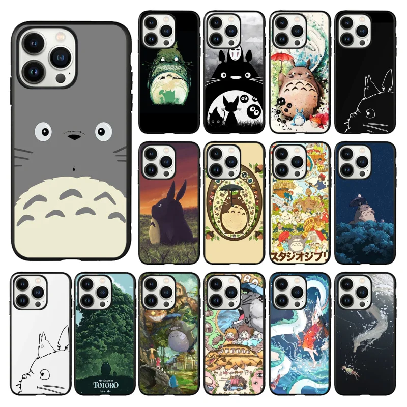 

Totoro Phone Case for iPhone 14 13 12 11 Pro MAX X XS Max XR Mini SE 7 8 Plus Black Funda Coque Case