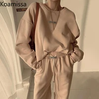 koamissa letters women tracksuit casual loose spring 2022 new two pieces set solid o neck hoodies high waist long pant chic suit