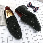 Брендовые благородные черные мужские классические туфли стразы, бархатные Роскошные Мокасины с кристаллами, мужские лоферы, деловая Мужская обувь для офиса