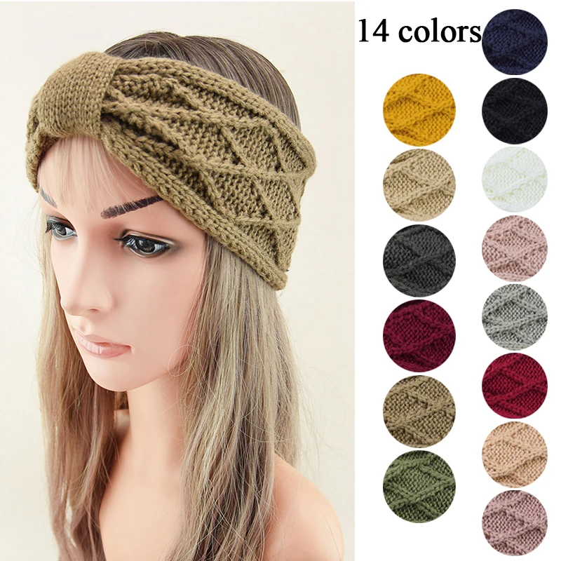 

Winter Knitted Headbands for Women Warm Woolen Knitting Ear Warmer Crochet Bow Turban Headwear Girls Hair Band Hair Accessories