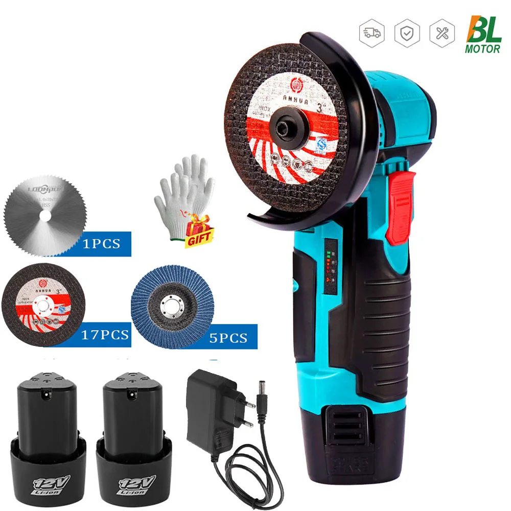 

12V Mini Brushless Angle Grinder Cordless Rechargeable Efficient Powerful Polishing Metal Wood Cutting Grinding Power Tools