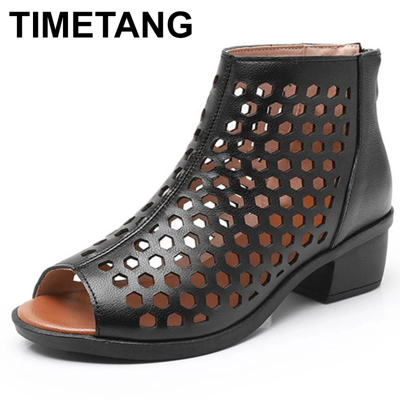 

Сандалии женские на высоком квадратном каблуке 4,5 см, с открытым носком