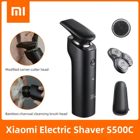 Электробритва XIAOMI MIJA S500C для сухого и влажного бритья, моющийся портативный триммер для бороды, гибкая бритва с 3 головками, очищающее средст...