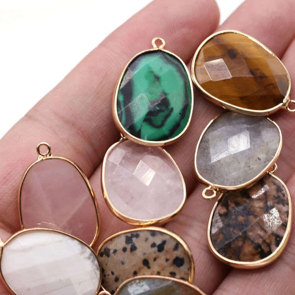 

2 PCS Natural Stone Pendant Irregular Egg Shape Tiger Eye Stone Turquoise Rose Quartz Semi precious Stone Pendant DIY Charm Gift