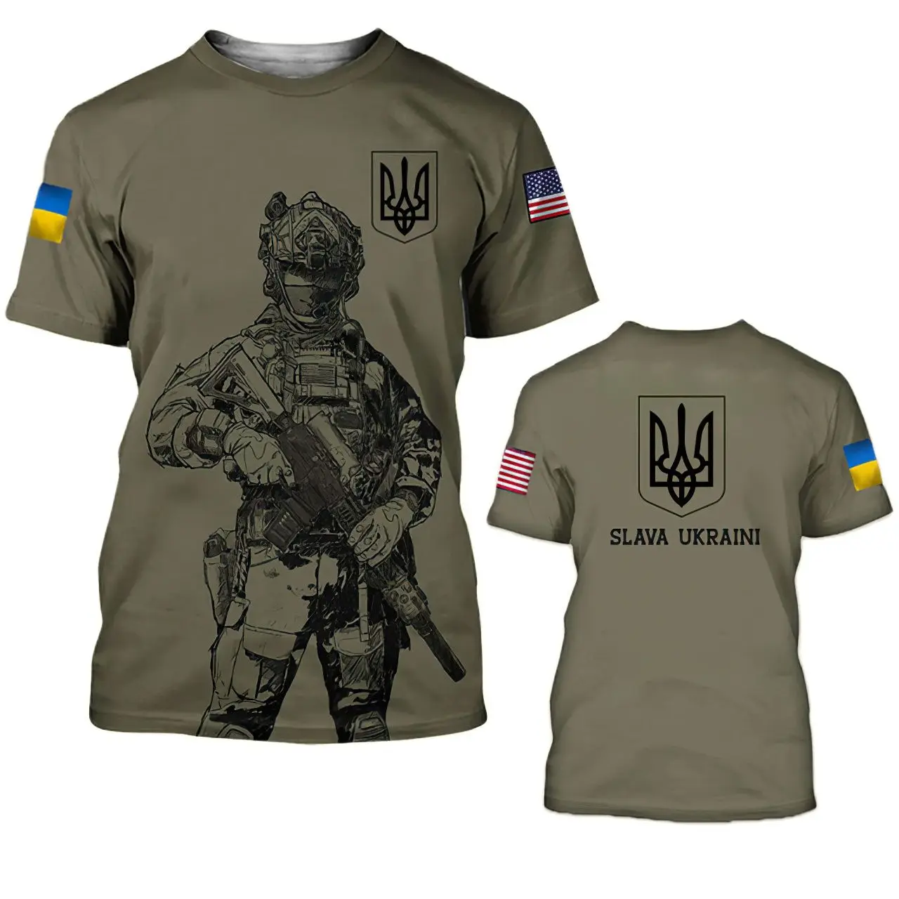 

2023 Summer Men's Camo T-Shirt Military Brigade Style Printed Veterans Army Flag Clothing Oversized Harajuku O-neck Tops