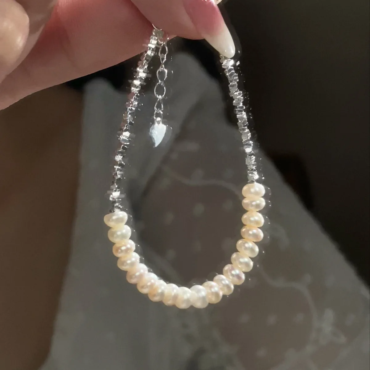 

Женский браслет из серебра 925 пробы, с искусственным жемчугом, 15 + 4 см