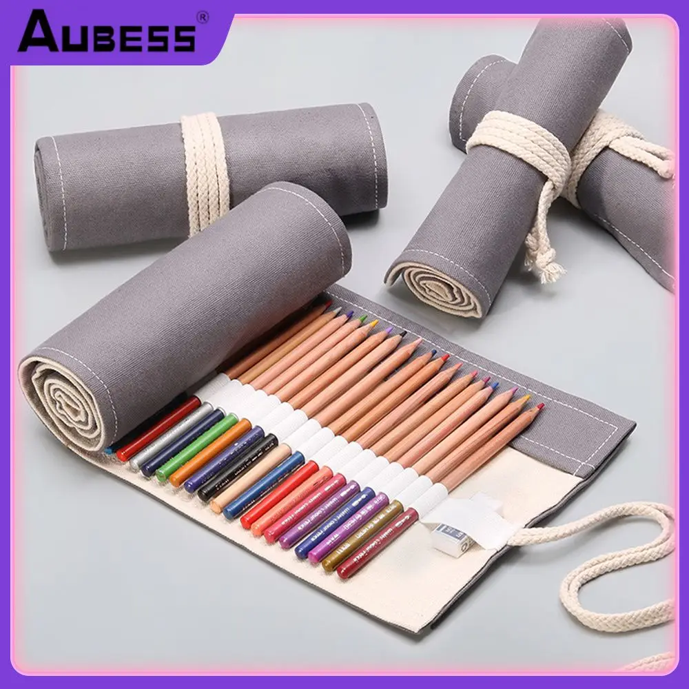 

12 Holes Elastic Socket Storage Bag Save Space Pen Curtain Has Many Uses Pencil Case Grey Canvas Material Stationery Box