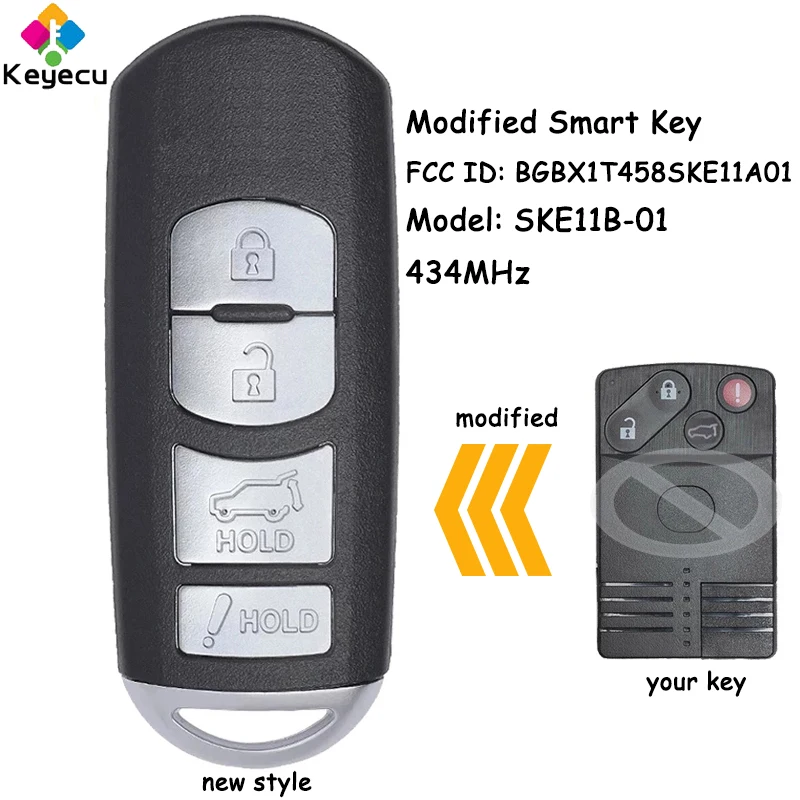 KEYECU-llave de coche remota inteligente modificada, con 4 botones, 434MHz, para Mazda CX-7, CX-9, 2007, 2008, 2009, Fob, BGBX1T458SKE11A01, SKE11B-01
