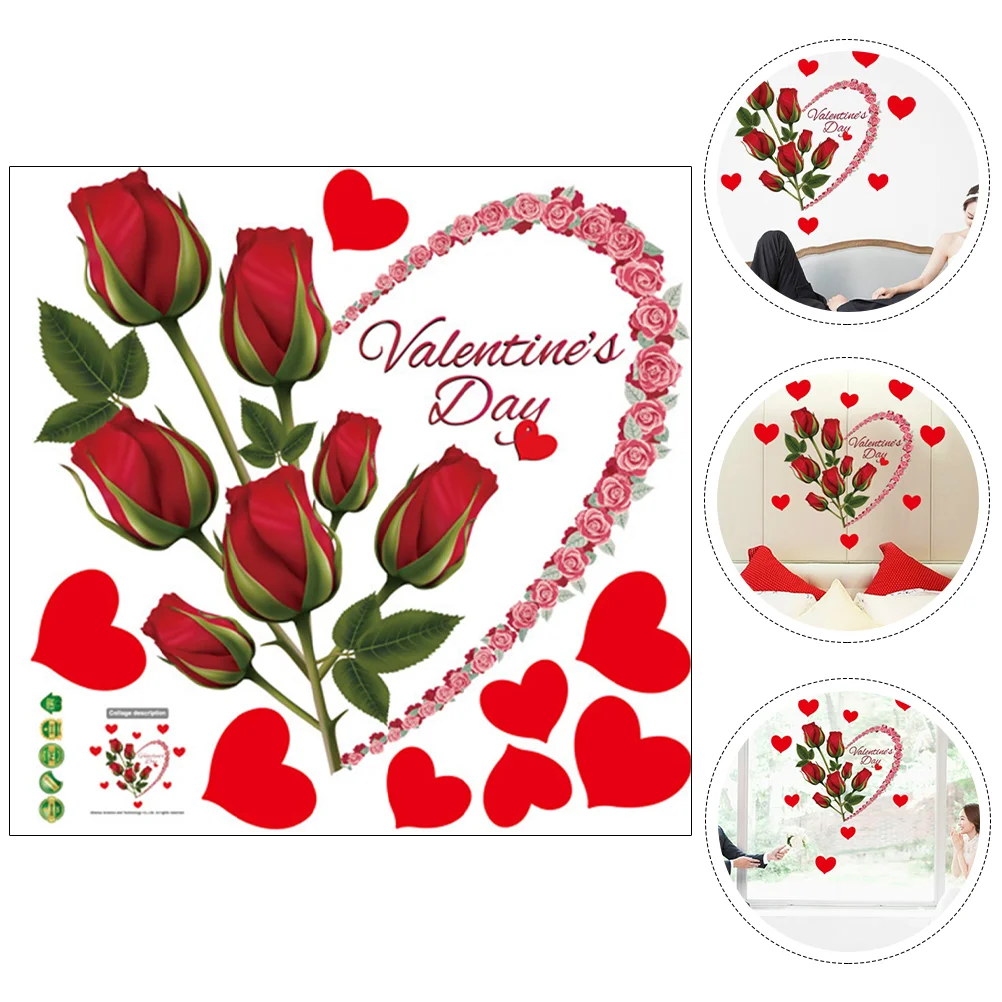 

Wall Stickers Decal Decor Removable Valentines Sticker Romantic Decals Red Rose Adhesive Self Flower Bathroom Heart Furniture