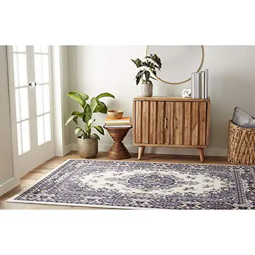 

Sakarya Traditional Medallion Area Rug, Ivory/Blue, 7'8"x10'7"