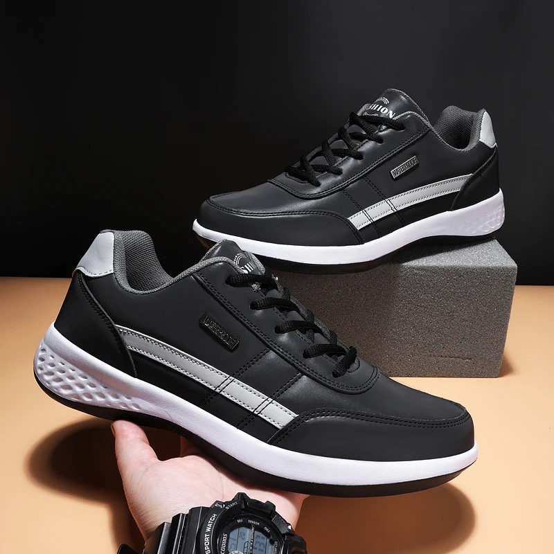 New Fashion Men Sneakers Breathable Lace up Mens Casual Pu Leather Shoes chaussure homme