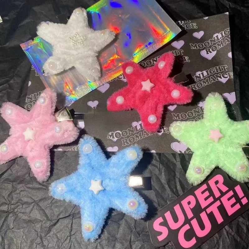 

Spicy Girls Sweet Pentagram Stick Alligator Clip Korean Charm Cute Y2k Plush Star Hairpin Hair Accessories for Women Headdress
