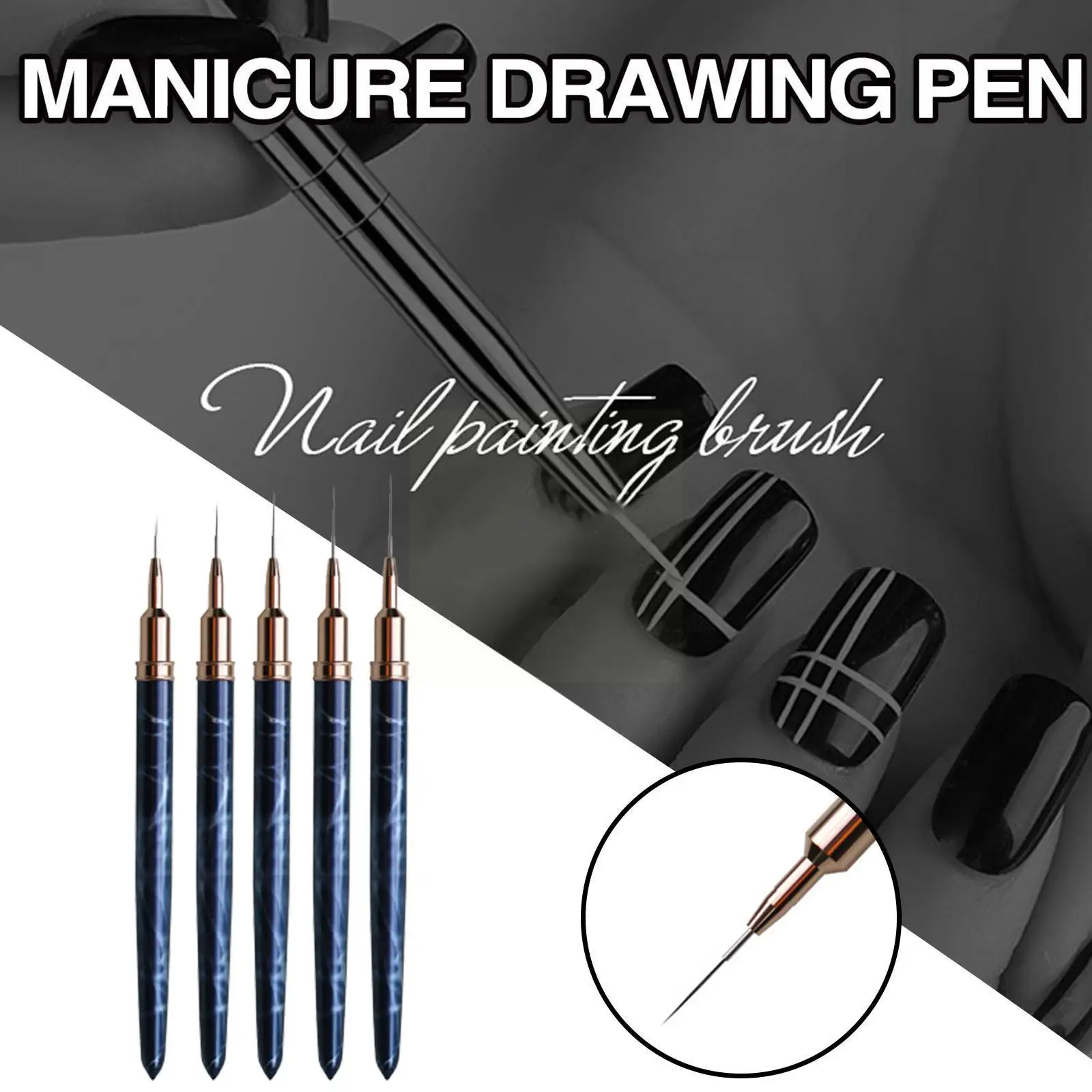 

Nail Art Liner Brushes 7mm 9mm 11mm 15mm 25mm Painting Pen 3D DIY Acrylic UV Gel Brushes Drawing Kit For Long Lines Black E8P7
