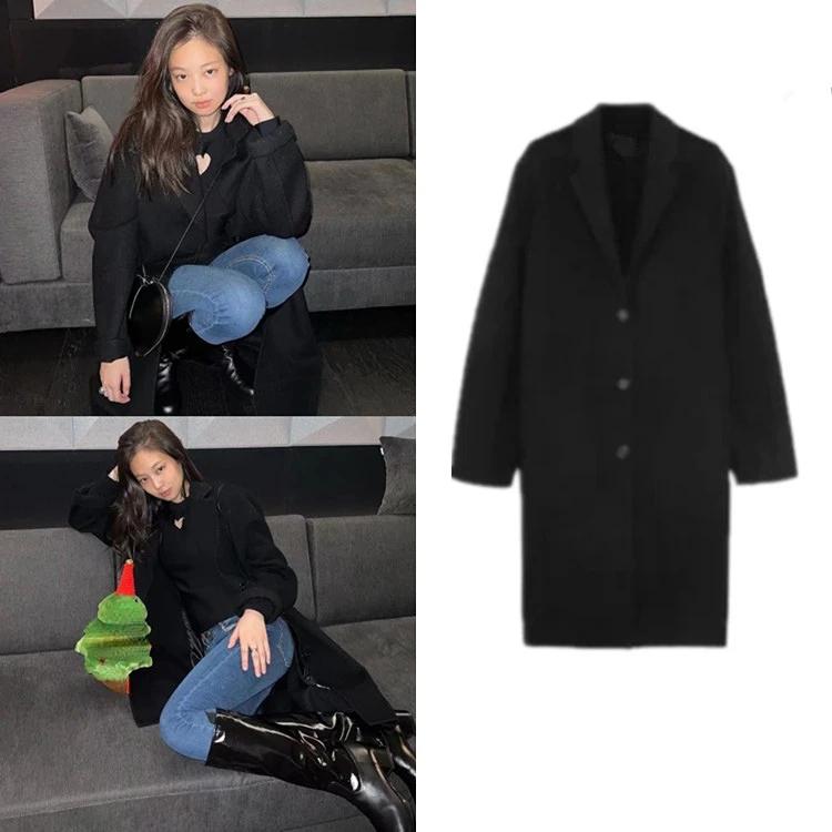 

Kpop Jennie Spring Women Long Trench Coat Fashion Korean Streetwear Black Loose Casual Elegant Outerwear 2022 Ladies Windbreaker