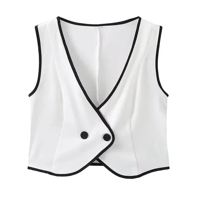 Новинка 2024 летние женские модные костюмы трендовый короткий жилет с v-образным