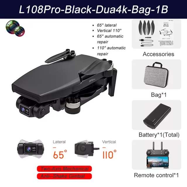 

Квадрокоптер складной L108 Pro с Gps и HD-камерой 4K, 2022 м