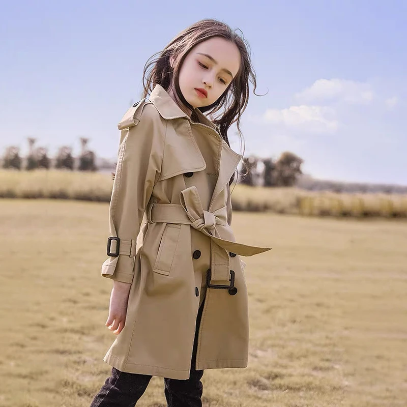 

For Toddler Kids New Khaki 2022 Trench Coat Girls Autumn Windbreaker Fashion Coats Style Jacket Teens Long Spring England