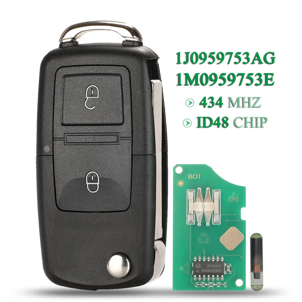 

Jingyuqin 2/3/4BTN для VW для SEAT Altea Ibiza Leon Toledo T5 315/434 МГц откидной дистанционный ключ ID48 чип FOB 1J 0959753 АГ/АМ 1М 0959753 E