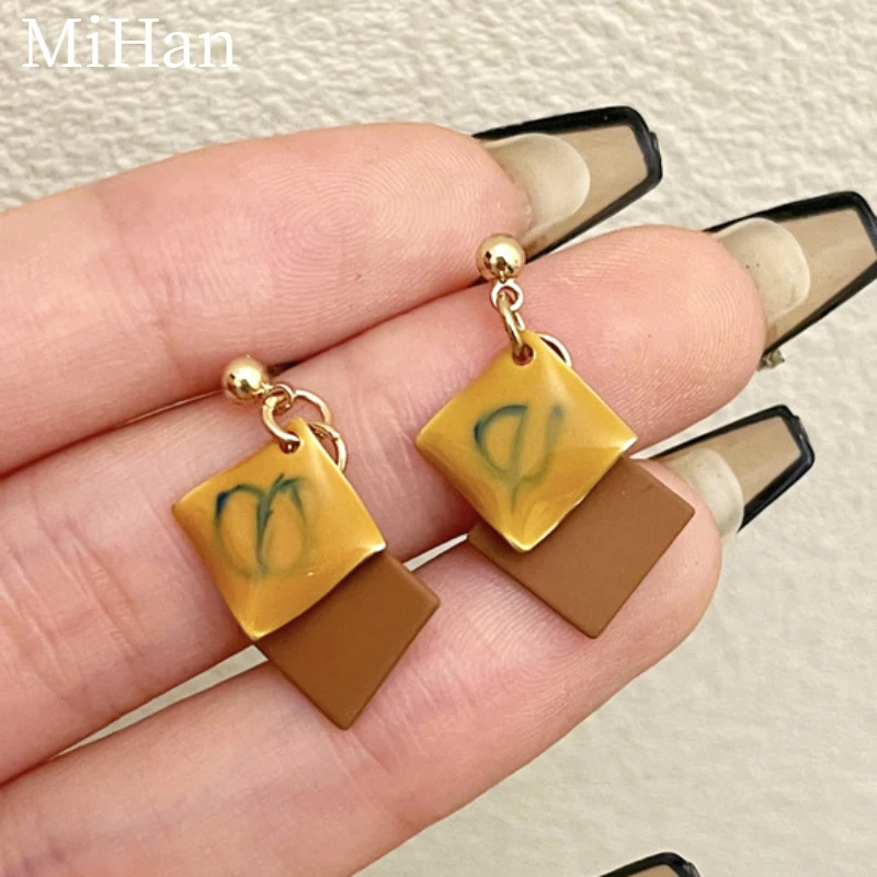 

Trendy Jewelry 925 Silver Needle Vintage Temperament Geometry Enamle Earrings For Women Female Gifts Simply Design Accessories