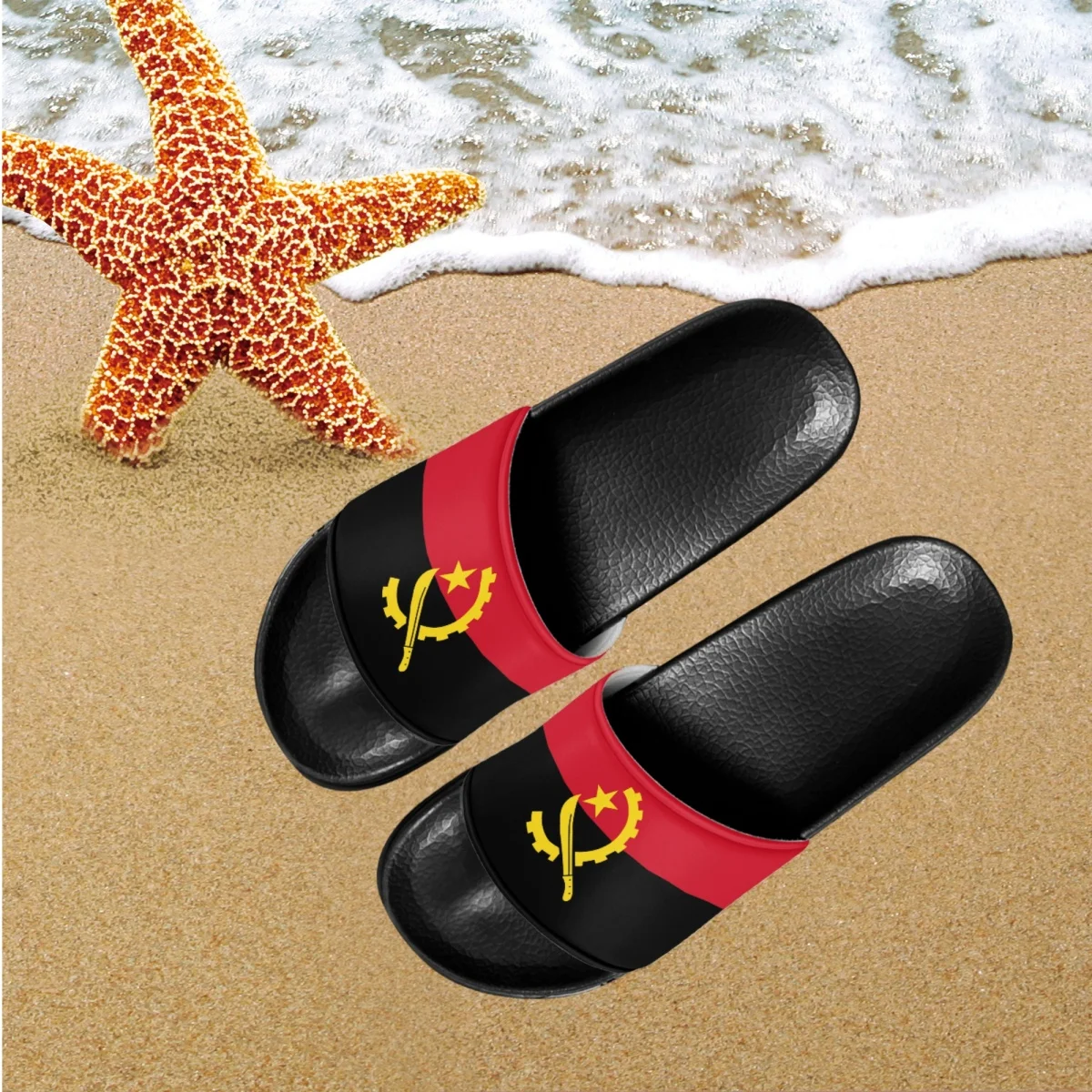 

Fashion Summer Women Slippers Angola Flag Design Pattern Casual Anti-slip Beach Slides for Ladies Home Bathroom Slippers Flats