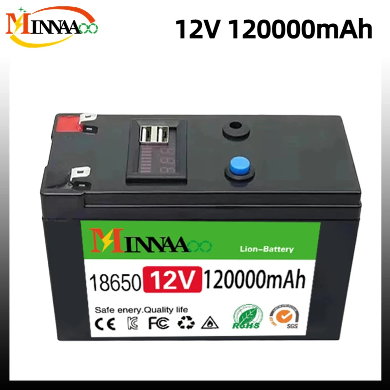 

2023 Upgraded LiFePO4 Lithium Battery 12V 120Ah Portable Rechargeable Battery Built-in 5V 2.1A Usb Power Display Port Charging