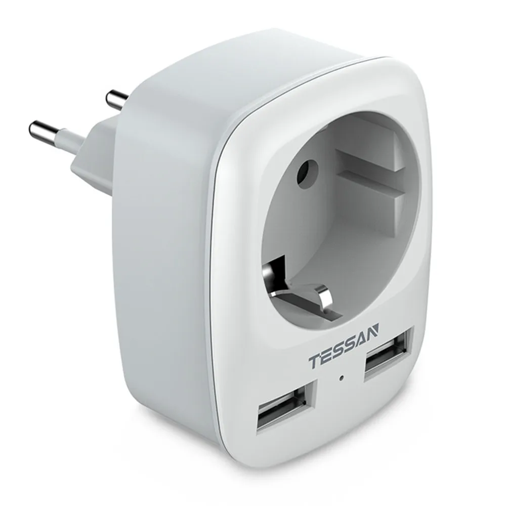 

TESSAN USB Socket Travel Adapter, Power Socket (2500W) with 2 USB Connections (2.4A) EU Plug Wall Charger for IPhone,IPad,Iaptop