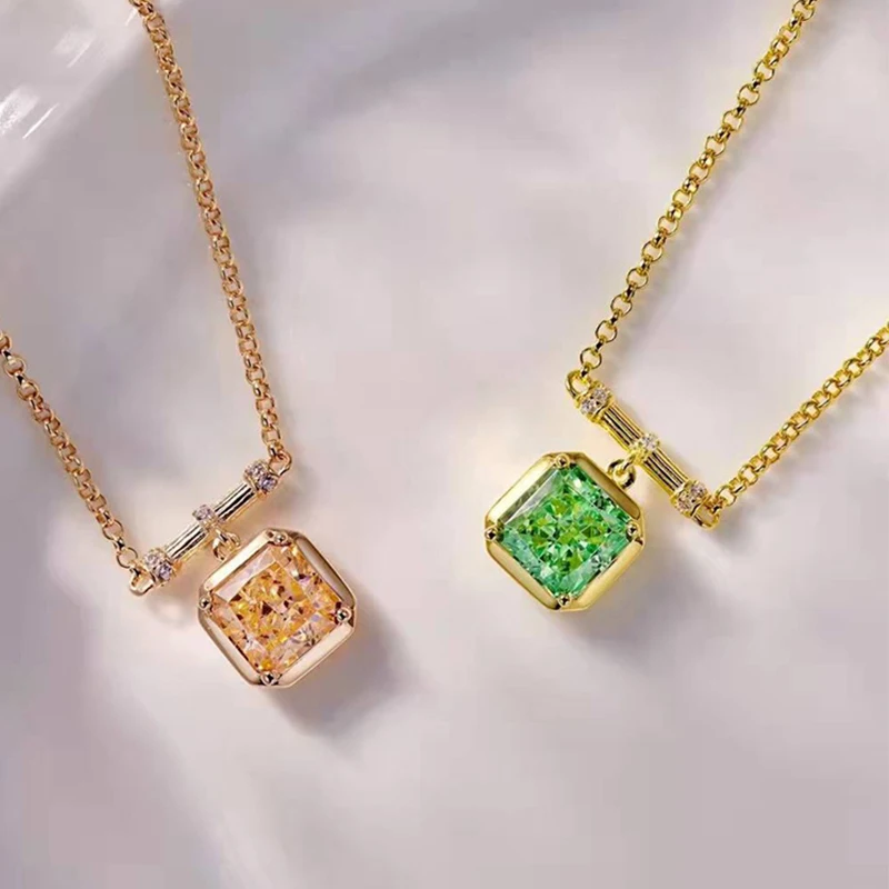 Anziw Green/Orange Fashion Pendant Necklace 925 Sterling Silver Shiny Perfect Princess Cut Created Gemstone Women Jewelry Gifts