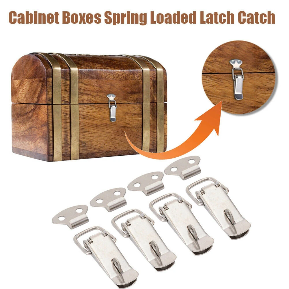 

5pcs Stainless Steel Spring Buckle Latches Catch Cabinet Box Lock Handle Toggle Lock Clamp Hasp Toolbox Latch Bags Accessories
