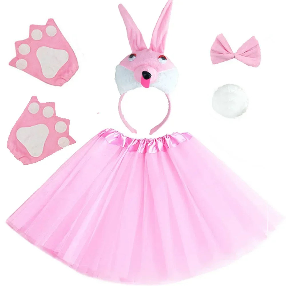 Вечерние дети девочки женщины розовый белый кролик костюм животного повязка на
