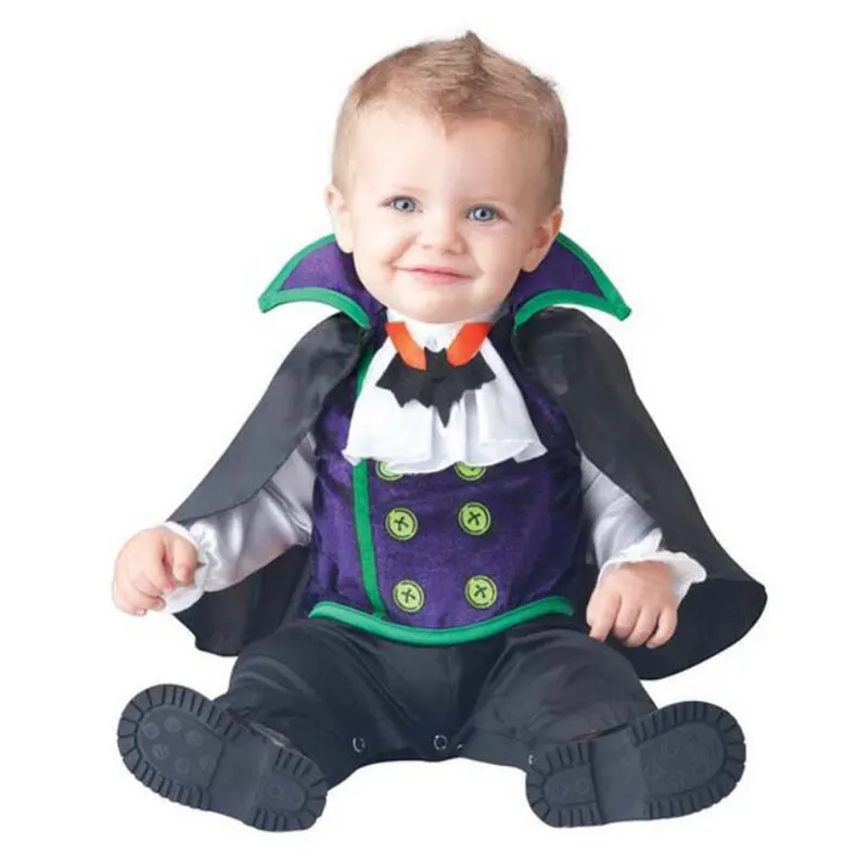 

Purple Black Bat Vampire Costume for Baby Infant Boys Girls Romper Jumpsuit with Cape 6M 12M 24M Halloween Purim Fancy Dress