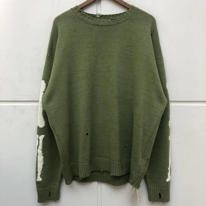 

Winter 2023FW High Quality Skeleton Bone Kapital Sweater Men Vintage Green Women Crewneck Sweatshirts Damage Hole Knit Pullovers